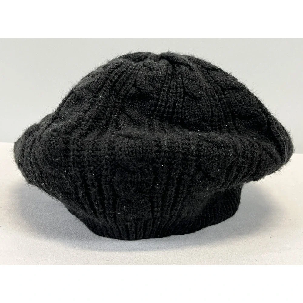 Unbranded Cableknit Beanie Beret Style Hat One Size GUC Black